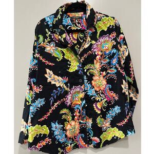Lauren Ralph Lauren black Floral Button Down Shirt Women’s XL whimsical Goth